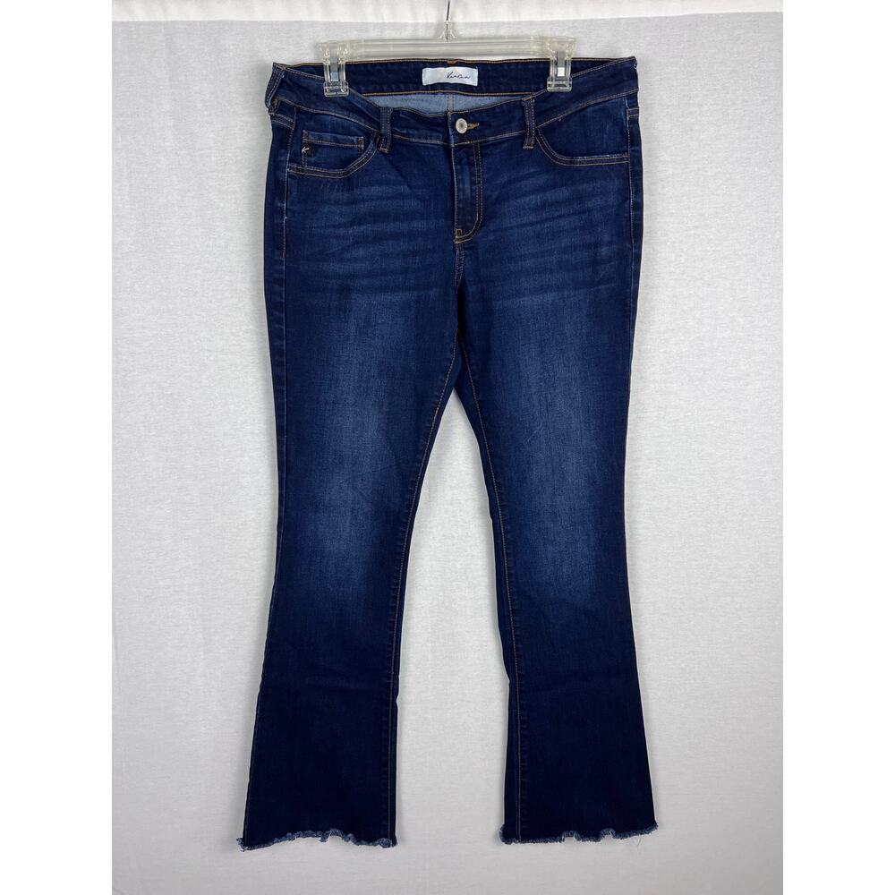 Kancan Jeans Anna Boot Cut Dark Wash Frayed Stretch Denim Boho Casual Capsule